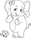 Coloring page outline of cartoon smiling cute girl elephant. Colorful vector illustration, summer coloring book for kids Royalty Free Stock Photo